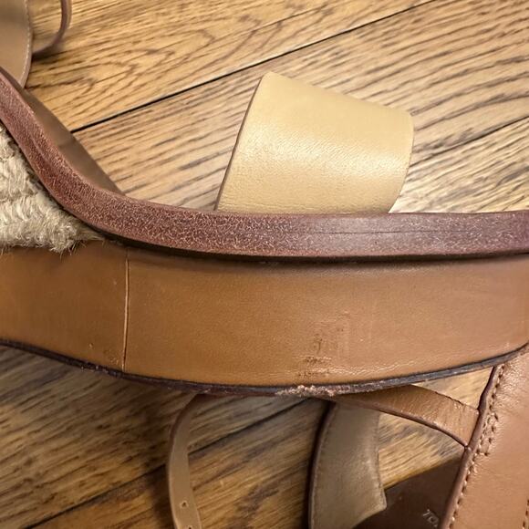 Tory Burch Malaga Wedge Tan Cream Leather Sandals - Picture 5 of 8